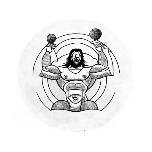 Greek Titan Atlas holding the entire universe on his shoulders, and he is shrugging  tattoo design idea