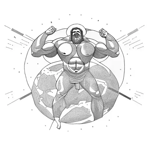 Greek Titan Atlas holding the entire universe on his back, and he is shrugging  tattoo design idea