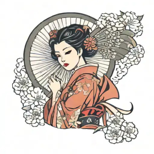 Japanese girl with a fan tattoo design idea