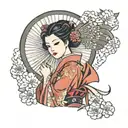 Japanese girl with a fan tattoo design idea