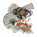 Japanese girl with a fan tattoo design idea