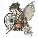 Japanese girl with a fan tattoo design idea