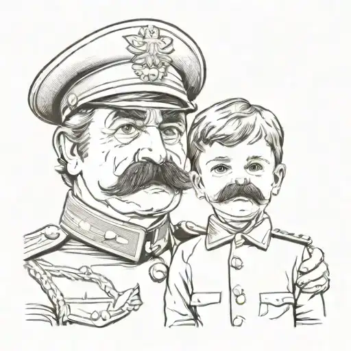 general with moustache and ugly little kid tattoo design idea