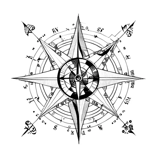compass Rose + moon tattoo design idea