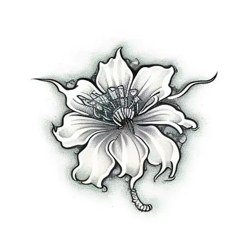 japanese spider lily flower grows out of skull, skull with crown tattoo design idea