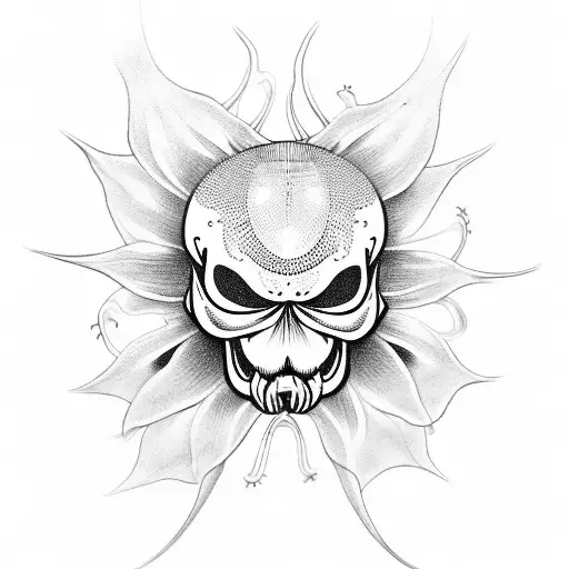 japanese spider lily grows out of skull, skull with crown tattoo design idea