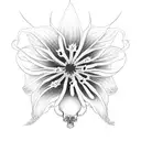 japanese spider lily grows from skull with crown tattoo design idea