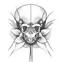 japanese spider lily grows from skull with crown tattoo design idea