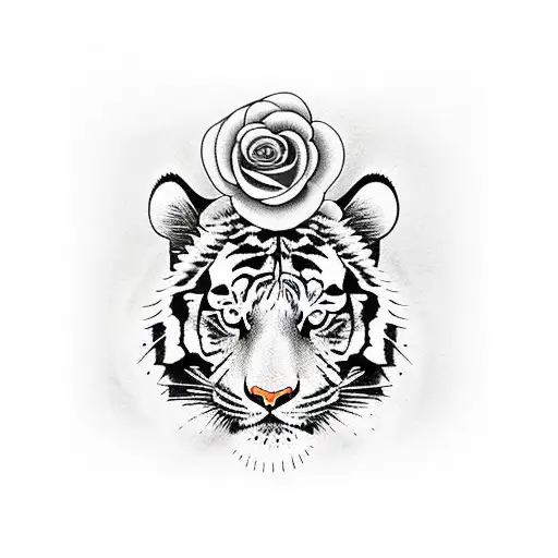 tiger with red rose's  tattoo design idea