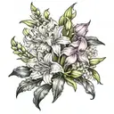 flowers intertwined, Aster,  Lilly of the valley,  gladiolus, Narcissus tattoo design idea