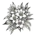 flowers intertwined, Aster,  Lilly of the valley,  gladiolus, Narcissus tattoo design idea