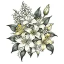 flowers intertwined, Aster,  Lilly of the valley,  gladiolus, Narcissus tattoo design idea