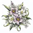 flowers intertwined, Aster,  Lilly of the valley,  gladiolus, Narcissus tattoo design idea