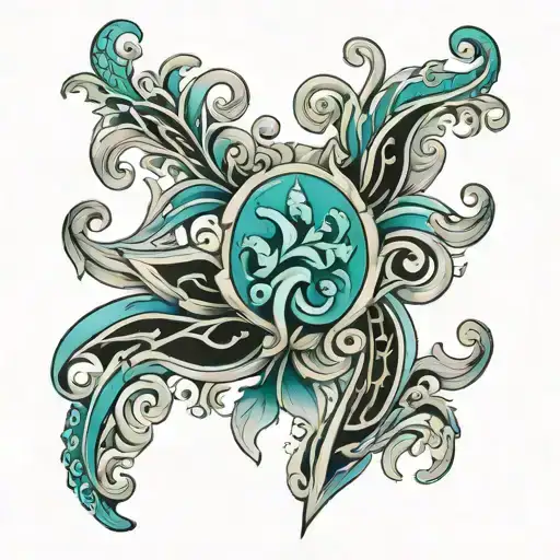 leather scroll work,turquoise  tattoo design idea