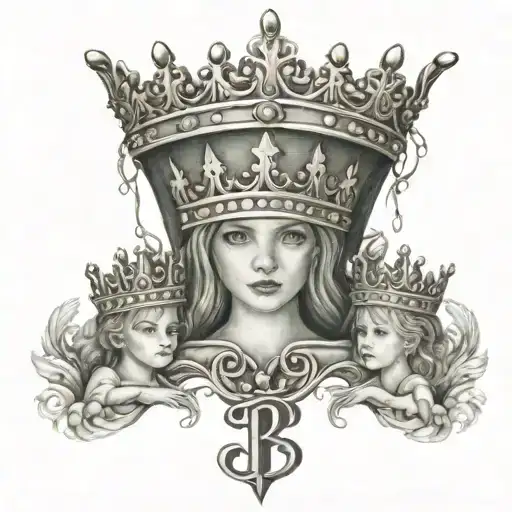 3 crowns with initials 3 children twins daughter sitting tattoo design idea