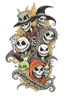 nightmare before Christmas; Jack skellington, zero, Oogie boogie, and the boogie boys masks tattoo design idea