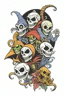 nightmare before Christmas; Jack skellington, zero, Oogie boogie, and the boogie boys masks tattoo design idea
