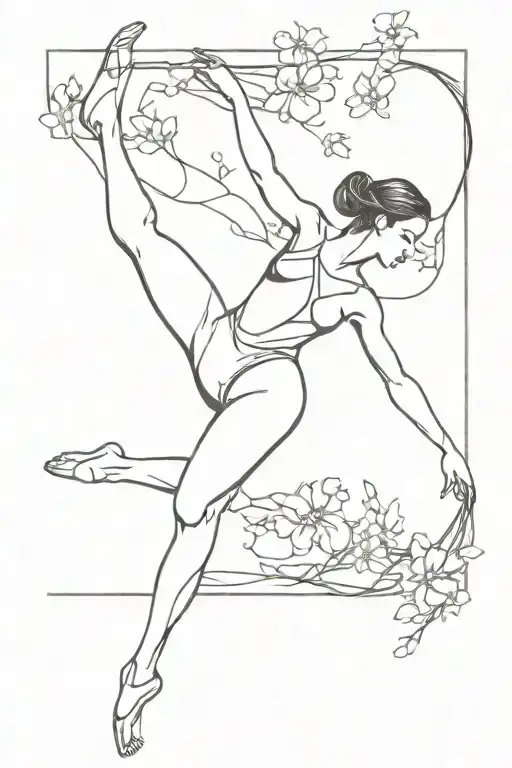 delicate flowers with rhythmic gymnast tattoo design idea