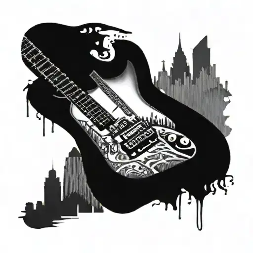 guitar city skyline tattoo design idea