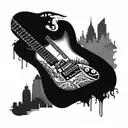 guitar city skyline tattoo design idea