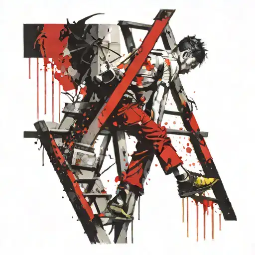 boy on the ladder without steps tattoo design idea