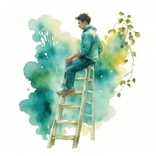 boy on the ladder without leaves tattoo design idea