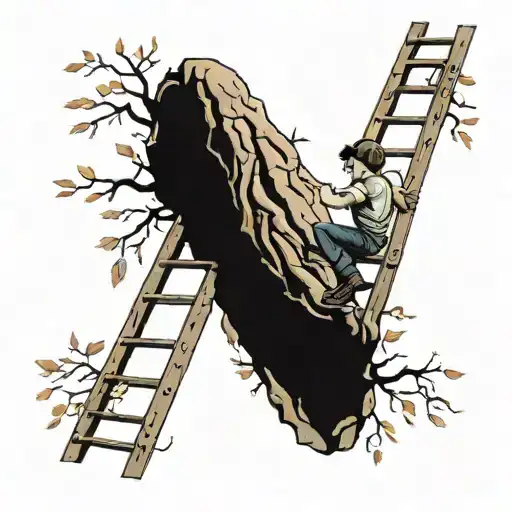 boy on the ladder without leaves tattoo design idea