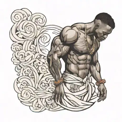 muscular black boy in long dress tattoo design idea