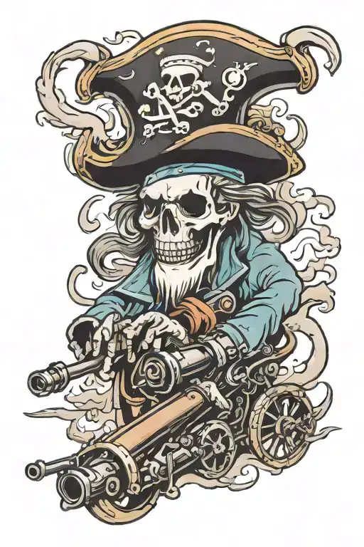 pirate ghost cannon smoke behind the image tattoo design idea