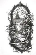 dark fantasy scene tattoo design idea