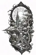 dark fantasy scene tattoo design idea