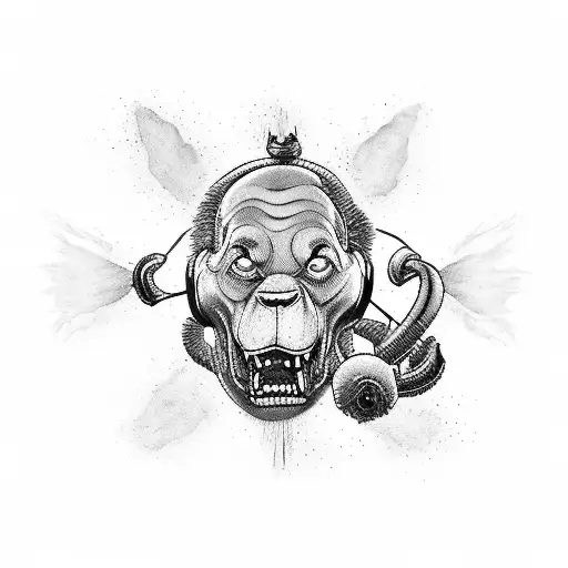A tattoo design inspired by the iconic Terror Dogs from Ghostbusters, but with a unique twist incorporating elements from the client's favorite music genre. tattoo design idea