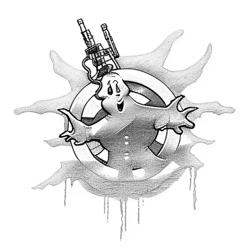 A tattoo design inspired by the Ghostbusters logo, but with a twist incorporating elements from the client's favorite video game. tattoo design idea