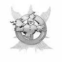 A tattoo design inspired by the Ghostbusters logo, but with a twist incorporating elements from the client's favorite video game. tattoo design idea