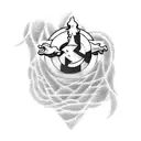 A tattoo design inspired by the Ghostbusters logo, but with a twist incorporating elements from the client's favorite video game. tattoo design idea