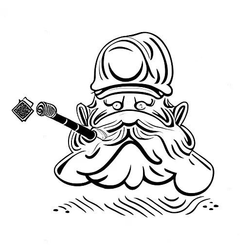 Gnome old smoking a pipe made of mushroom tattoo design idea