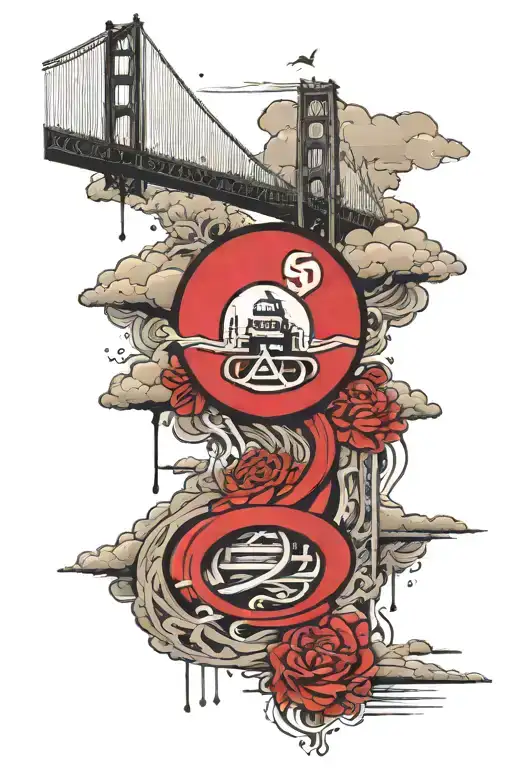 Faithful to the bay with 49ers logo and golden gate bridge  tattoo design idea