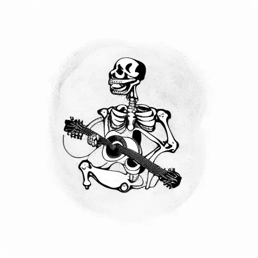 skeleton playing a guitar tattoo design idea