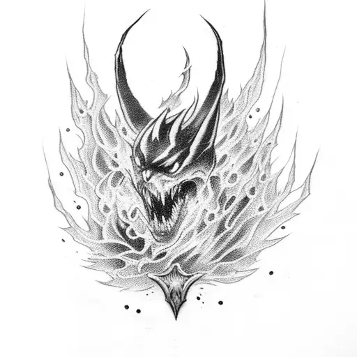 dark-themed sword engulfed in flames tattoo design idea