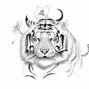 Chinese zodiac tiger with some flowers tattoo design idea