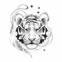 Chinese zodiac tiger with some flowers tattoo design idea