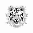 Chinese zodiac tiger with some flowers tattoo design idea