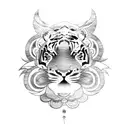 Chinese zodiac tiger with some flowers tattoo design idea