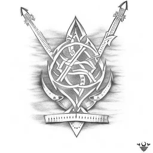 O' Mahony Family crest with Ogham writing underneath on the tricep area of the arm tattoo design idea