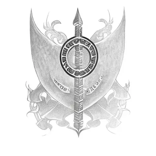 The "O' Mahony" Family crest with the name "O' Mahony" in Ogham writing underneath on the tricep area of the arm tattoo design idea