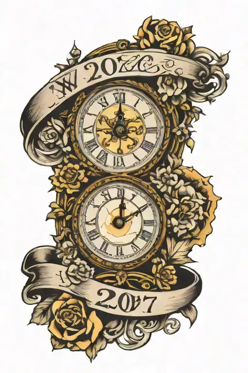 roman numeral 2007 with clock and time clock surrounded tattoo design idea