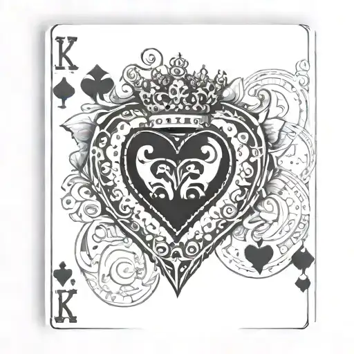 poker card, heart, one half king, one half queen, 3d over the border of the card tattoo design idea