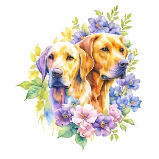 Two labradors in a flower garden tattoo design idea