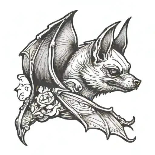 Bat on side profile cute tattoo design idea