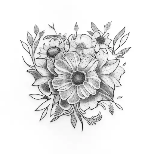 wild flowers and strength tattoo design idea